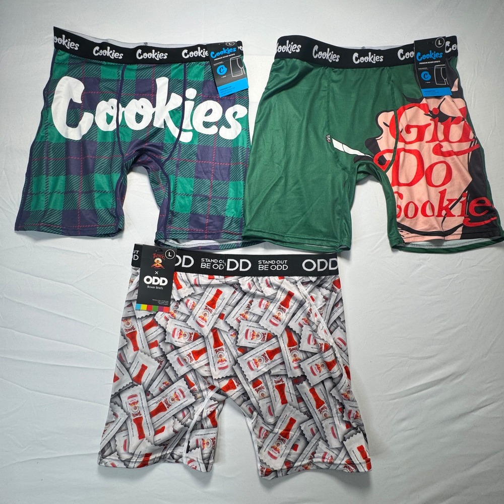 Odd x Cookies Mens Boxer Briefs 3PK Tapatio Graphic Novelty Prints Large NWT